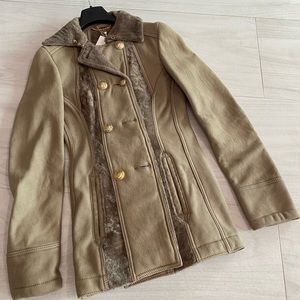 GORGEOUS Versace Collection taupe leather coat with gold tone buttons. Size 40.